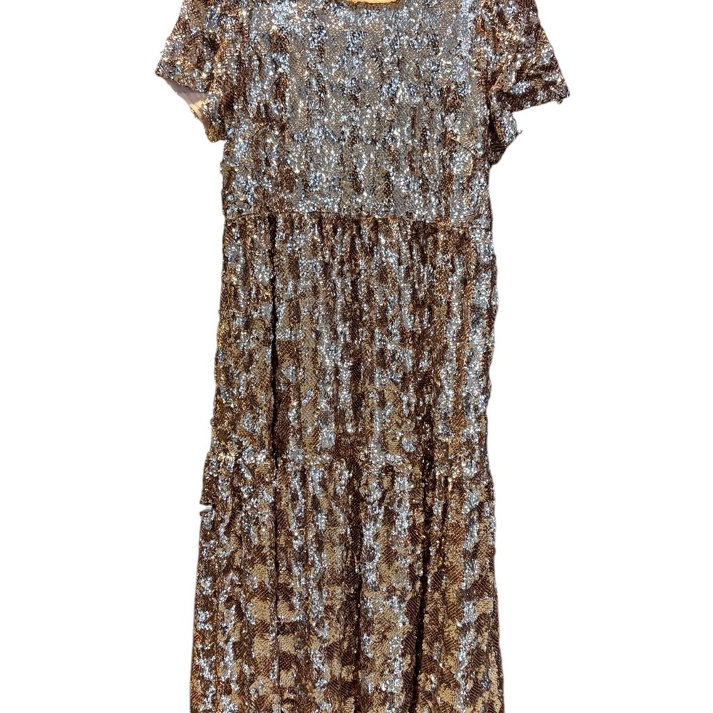 Anthropologie Maeve Rose Gold Sequin Midi Dress - Picture 2 of 6